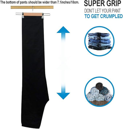 Wooden Pants Hangers 12Packs, Skirt Hangers with Adjustable Clips, Non Slip Wood Clothes Hangers with Clips, Space Saving Hangers for Pants Skirts Trousers Slacks Jeans