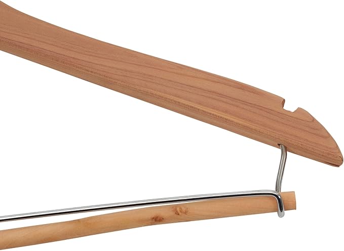 Household Essentials CedarFresh Cedar Coat Hangers, Pack of 4, 100% Eastern Red Cedar, Lockable Crossbar, Slip-Resistant Notches, and Chemical-Free Moth Deterrent, Non-Staining, Natural