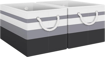 Fab totes Storage Bins 2-Pack, Foldable Storage Baskets for Organizing Toys, Books, Shelves, Closet, Large Storage Box with Rope Handles, Sturdy Organizer Bins,Gradient Grey