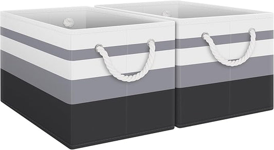 Fab totes Storage Bins 2-Pack, Foldable Storage Baskets for Organizing Toys, Books, Shelves, Closet, Large Storage Box with Rope Handles, Sturdy Organizer Bins,Gradient Grey