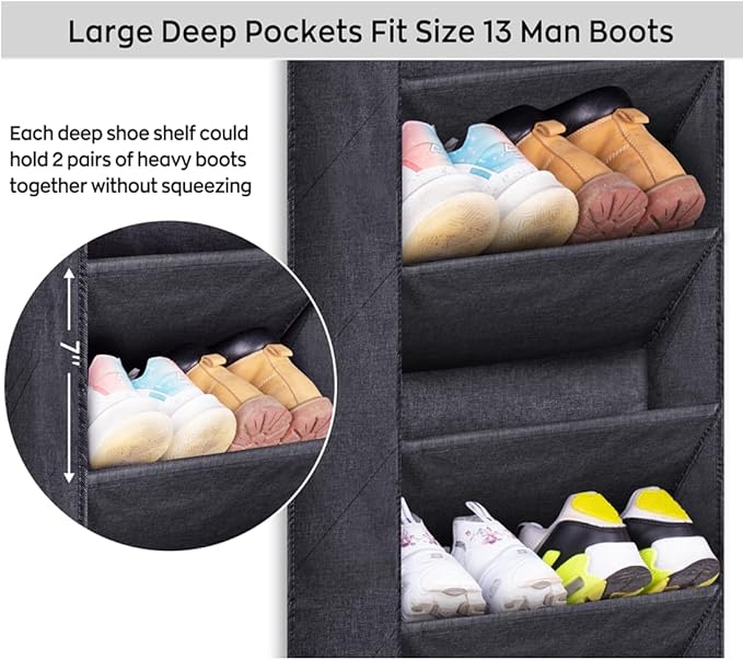 SLEEPING LAMB Shoe Rack for Door with Large Deep Pocket, Hanging Door Shoe Organizer for Closet Hanger, Dorm and Narrow Sneaker Storage Holder, Black