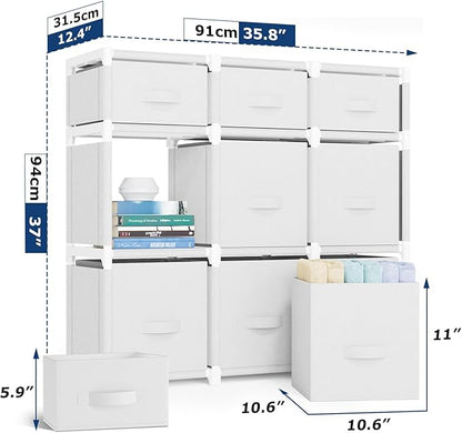 Mavivegue 9 Cube Storage Organizer, Closet Organizer With Drawers, Easy to Assemble DIY Shelf for Living Room, Bedroom, Dorm Room - White