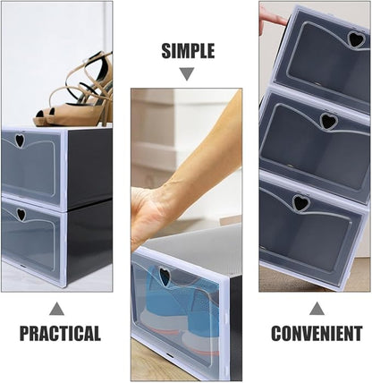 6pcs Black Flip-top Shoe Storage Boxes 33x23x14.5cm Plastic Sneaker Containers Dustproof Anti-oxidation Stackable Shoe Organizers for Men’s Closet and Travel
