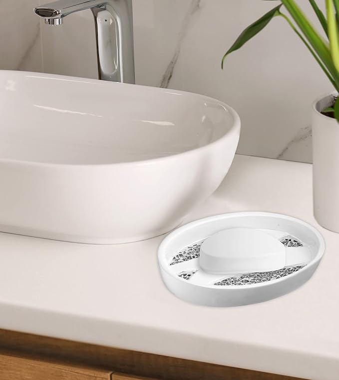 Zahari Home Sinatra Soap Dish Unique Design Stylish Bling Glass Mosaic Décor Soap Bar Holder, White
