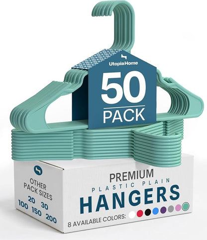 Utopia Home - Plastic Hangers 50 Pack - Space Saving Clothes Hanger - Durable and Strong Closet Organizers and Storage Makes It Ideal Stocking Stuffers or Apartment or Dorm Room Essentials (Aqua)