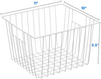 4 Pack Wire Storage Baskets for Organizing, Freezer Organizer Bins, Pantry Organization Bins Cabinets - Metal Basket Kitchen, Laundry, Fridge, Bathroom Countertop Organizer, Pearl White