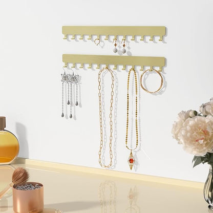 Bussdis Necklace Holder Hanging Jewelry Organizer: Self-Adhesive Wall Organizer for Necklaces, 2 Pack, Gold