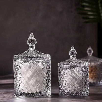 Glass Jar Bathroom Storage Organizer Cute Qtip Dispenser Holder Vanity Canister Jar Glass with Lid Clear Cotton Ball Storage for Cotton Swab, Cotton Rounds, Jewelry, Candy