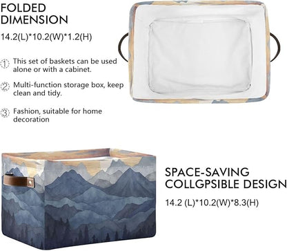 YETTASBIN Nature Mountain Storage Basket 2pc, Large Collapsible Toys Clothes Organizer, Durable Canvas Storage Bin with Handle for Shelves Closet Laundry Home Office Decor