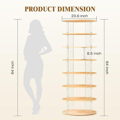 TAKEKIT 7-Tier Rotating Shoe Rack, 360 Degree Spinning Shoe Rack Tower, Lazy Susan Storage Tower Made of Acrylic and Wood, Round Rotating Organizer Shelf for Closet, Entryway and Bedroom