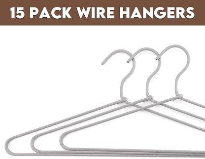 GlikCeil 15 Pcs Fabric Wrapped Metal Hangers Covered Wire Hanger Metal Coat Hangers Non Slip for Clothes Closet Clothing Suit Shirt Pant (Gray,Basic Style)