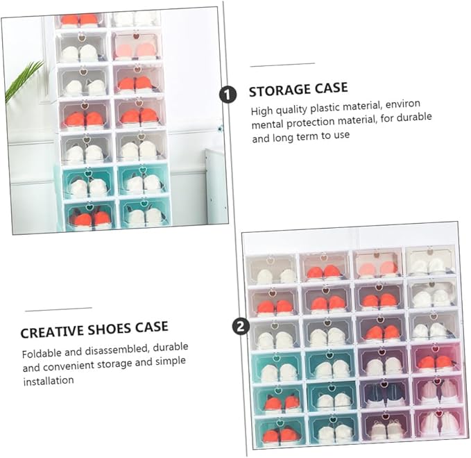 Abaodam Large Capacity Shoe Storage Boxes with Flip-top Lids, Thick Plastic Organizer for Home Closet, 6pcs Pearl White Stackable Shoe Organizers for Sneakers and Boots