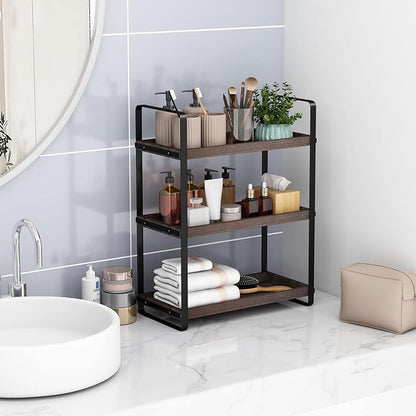 HNRLOY Bathroom Counter Organizer,Bathroom Countertop Organizer,Counter Shelf,Countertop Storage,Organization and Storage,Makeup Shelf,Sink Caddy(Brown 3 Tier)