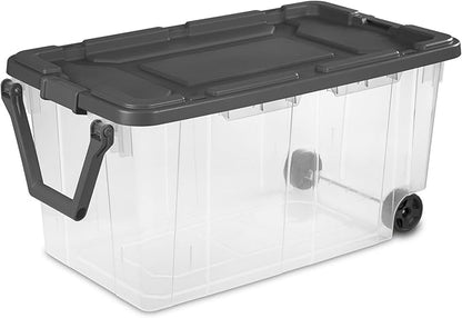 Extra Large Storage Bin, 40 Gallon Wheeled Plastic Storage Container with Handle,Pack of 2 (Clear/Gray)