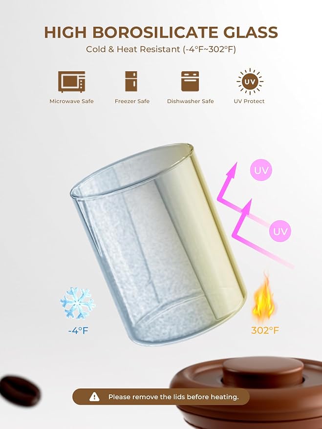 Coffee Canister for Ground Coffee, 13 oz Borosilicate Air Tight Coffee Bean Container with Pop Lid, CO₂ Releasing Valve for Grounds Coffee, Anti-UV