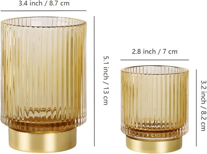 Glass Makeup Brush Holder,Gold Toothbrush Holders,Cute Make Up Brush Cup Holder,Vintage Vanity Makeup Organizer for Bathroom and Desktop (Amber)