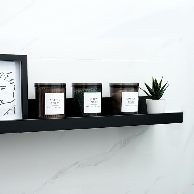 SheeChung 6-Pack Qtip Holder & Black Apothecary Jars - Mixed Sizes (10oz & 12oz)- Bathroom Vanity Storage Organizer Set for Cotton Swabs, Pads, Floss Picks Makeup Sponges- Black