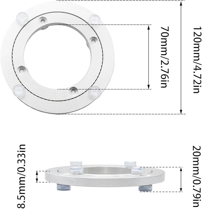 4Pcs 120mm / 4.72" Aluminum Alloy Lazy Susan Turntable Bearings, 4" Round Rotating Bearing Turntable Base(Base Only), for Kitchen Storage, Corner Shelves, Book Rack