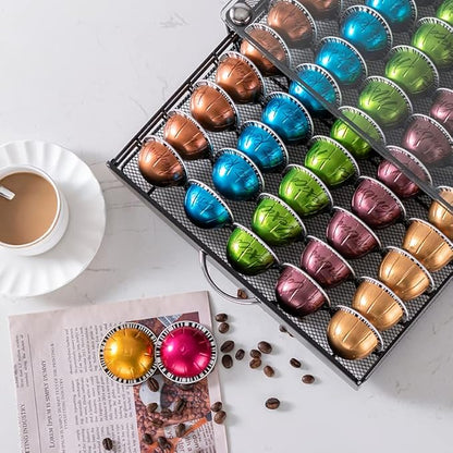 FlagShip for Nespresso Pod Holder Coffee Pod Storage for Vertuo Pod with Crystal Tempered Glass Top(50 Pods Capacity)