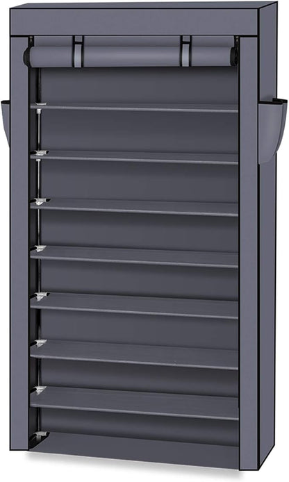 10-Tier Portable Shoe Rack, Shoe Organizer with Smooth Painted Surface Finishe, Space-Saving Shoe Shelf for Entryway, Living Room, Bedroom (Gray, 10-Tier)