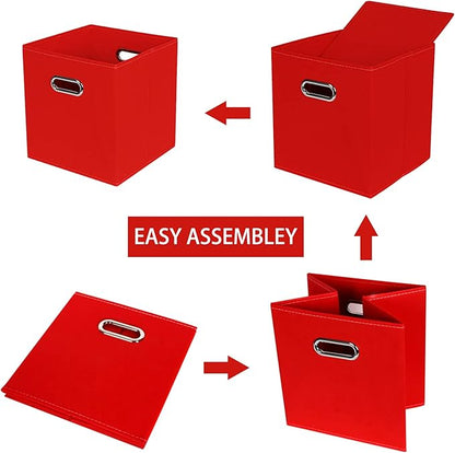Fabric Cloth Storage Bins,Fabric Cube Bins Organizer with Dual Handles Foldable Cube Storage Baskets for Home Bedroom Storage,Set of 6,(Red)