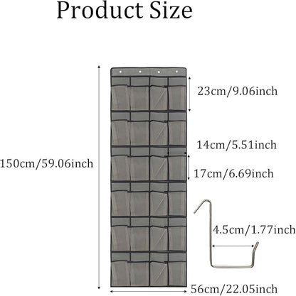 Gray Over Door Shoe Organizer, 24 Large Pockets Hanging Storage for Closet Organization, Space Saving Shoe Rack and Accessory Holder