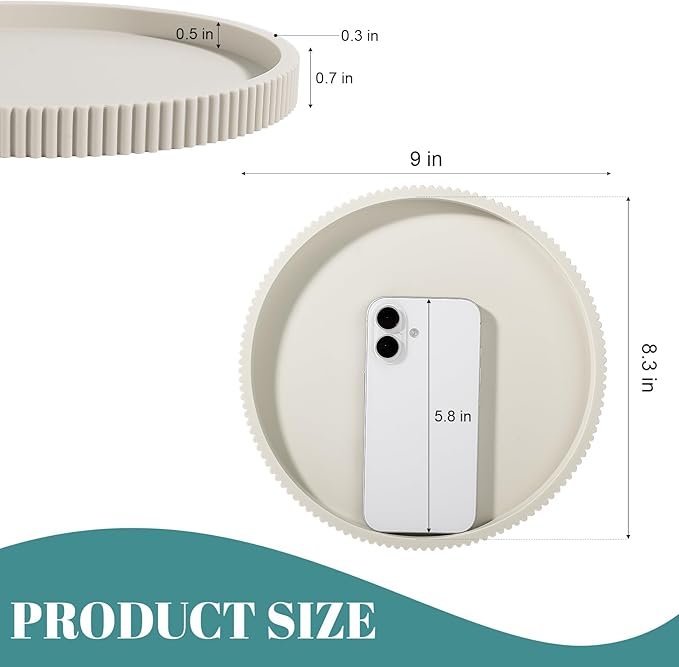 Silicone Bathroom Tray Round Kitchen Counter Organizer Decorative Vanity Accessories Coffee Table Decor for Perfume, Candle, Soap Dish, 9 Inch, Beige