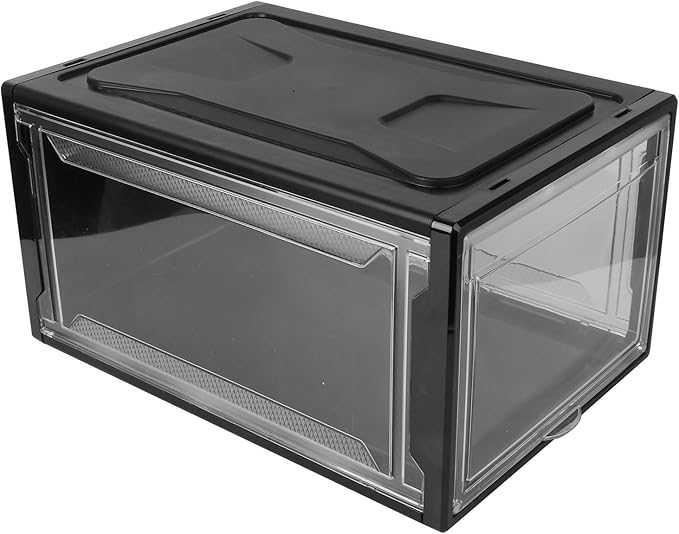 Luxshiny Large Shoe Storage Box with Flip Lid, Black Stackable Sneaker Organizer, Household Shoe Cabinet for Men and Women