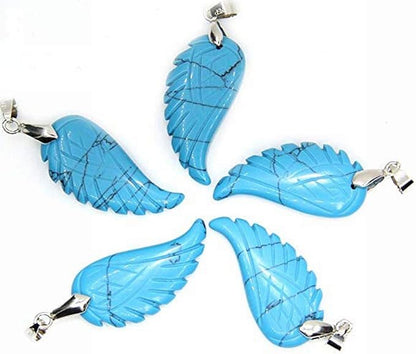 35mm Hand carved mixed gemstom angel wing for necklace pendant bead (man-made blue turquoise)