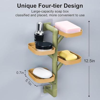 Soap Holder Four Layer Wall Mounted NO-Drilling Rotatable Self-draining Removable Soap Dish for Shower Bathroom Tray,Self Draining Sponge Holder,Razor Holder (Yellow/Green)
