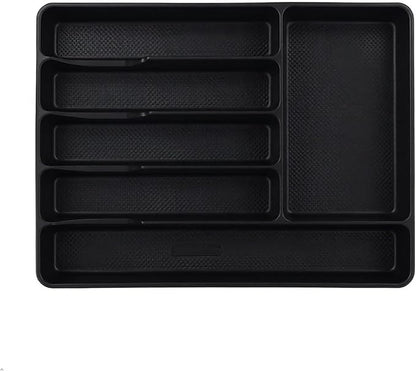 Morcte 1-Pack Plastic Silverware Cutlery Tray Organizer, Cutlery Holder Trays, Black