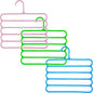 HappyDaily Slip Free 5 Layers Closet Pants Organizer, Multifunctional Space Saving Cloth Hanger for Clothes Trousers Scarfs Ties (3 Pack, Pink/Green/Blue)