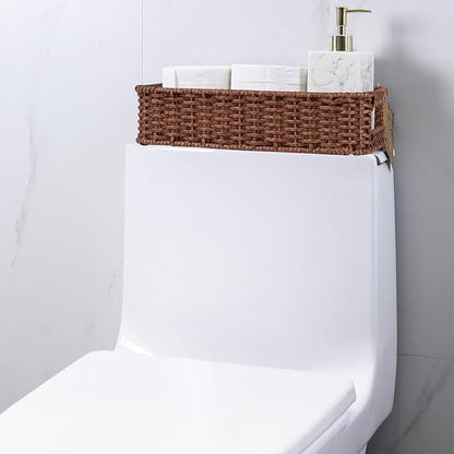Water-Resistant Toilet Paper Basket: Tank Topper Organizer Brown Handwoven Modern Natural Style