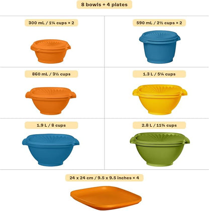 Tupperware Heritage Retro Collection, Bowls & Plates, 20 Piece Food Storage Container Set in Retro Colors, Dishwasher Safe and BPA Free