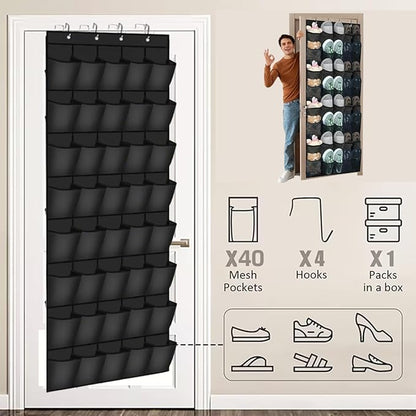 Over the Door Shoe Organizer, 40 Large Mesh Pockets Hanging Shoe Rack Organizer for Closet Behind the Door Storage Holder for Bedroom, Entryway,Dorm, Apartment and Small Spaces