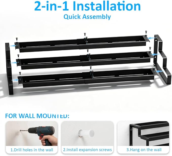 Expandable Spice Rack Organizer for Cabinet, Metal Spice Organizer Adjustable Length, Seasoning & Pantry Organization Shelf 3-Tier, Non-Skid Step Shelf for Kitchen Cabinet, Pantry or Countertop