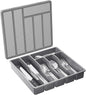 Organizer with Lid, 6 Compartments Covered Utensil Tray for Kitchen Drawer and Countertop, Plastic Cutlery and Flatware Storage Box for Spoons Forks Knives Holder Case, Grey