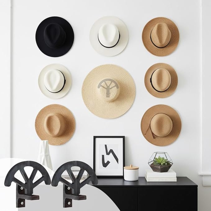 2 PCS Cowboy Hat Rack Holder, 3-Speed Adjustable Western Hat-Display,Wooden Cowboy Hat-Wall Mount Stand for Wall Can Keeps Original Shape of Hats,for Storage Fedoras Hats