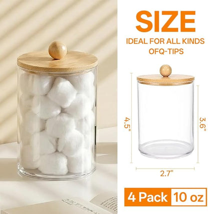 6 Pack Clear Stackable Storage Drawers & Qtip Holder Dispenser with Bamboo Lids, Acrylic Drawer Containers Plastic Organizer Bins for Makeup, Bathroom, Cabinet, Undersink