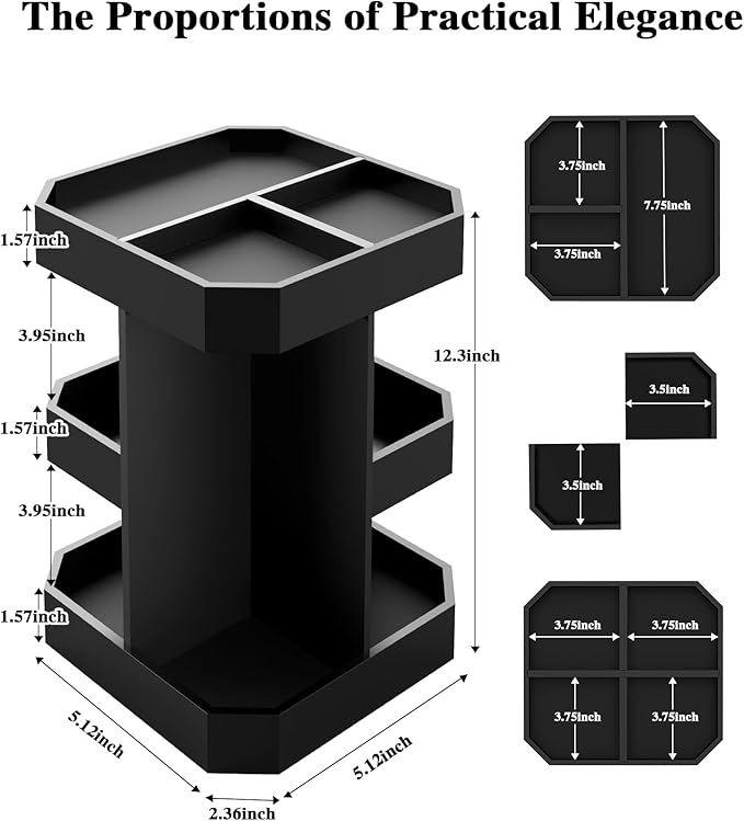 HWZ Wooden Cologne Organizer for Men, Cologne Stand, 360 Rotating, Massive 3 Shelf Storage Unit, Elegant Display Holder for Perfume & Accessories, Bedroom Essentials, Ideal Gift for Loved ones