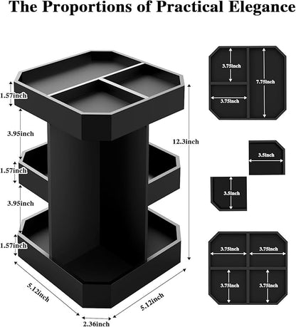 HWZ Wooden Cologne Organizer for Men, Cologne Stand, 360 Rotating, Massive 3 Shelf Storage Unit, Elegant Display Holder for Perfume & Accessories, Bedroom Essentials, Ideal Gift for Loved ones