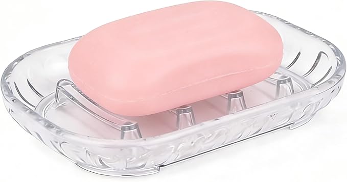 2-Pack Soap Dish Holder for Bar Soap, Bathroom Soap Dishes Soap Holder, Soap Saver Dry Stop Mushy Soap Tray for Shower Bathroom, Kitchen Sink,Clear