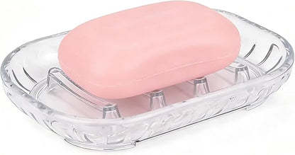 2-Pack Soap Dish Holder for Bar Soap, Bathroom Soap Dishes Soap Holder, Soap Saver Dry Stop Mushy Soap Tray for Shower Bathroom, Kitchen Sink,Clear