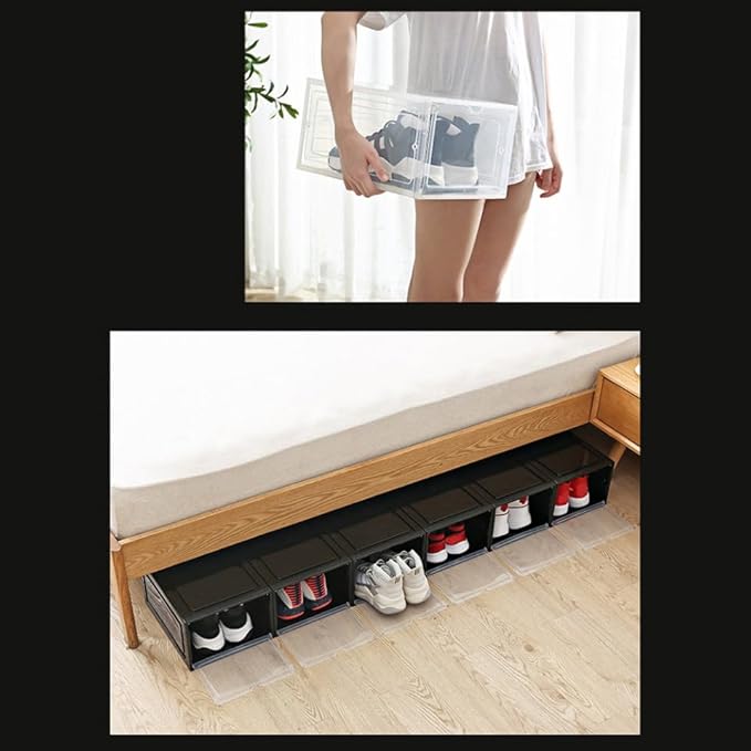 Alipis Thick Plastic Folding Clamshell Magnetic Basketball Shoe Box Sturdy Storage Box for Entryway