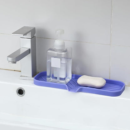 MicoYang Silicone Bathroom Soap Dishes with Drain Spout-Bathroom and Kitchen Sink Organizer,Sponge Holder,Dish Soap Tray,Perfect for Dispenser,Scrubber,Bottle on Sink or Counter-Light Purple 12"×4"