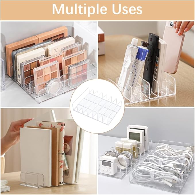 3Pcs Eyeshadow Palette Organizer, 7 Section Makeup Palette Organizer, 2 Acrylic Palette Organizer with 1 Lipstick Holder, Clear Palettes Storage Holder for Cosmetics Blush, Bathroom Vanity