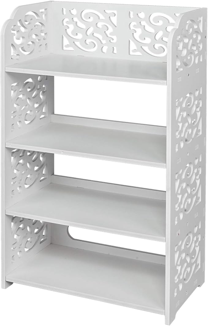 4 Tier Wood-Plastic Board Shoe Racks,Narrow Vertical Shoes Rack,Freestanding Shoe Organizer Shelf,Shoe Rack Storage Organizer,with Shelves,for Closet, Entryway, Front Door Entrance, Hallway (White)