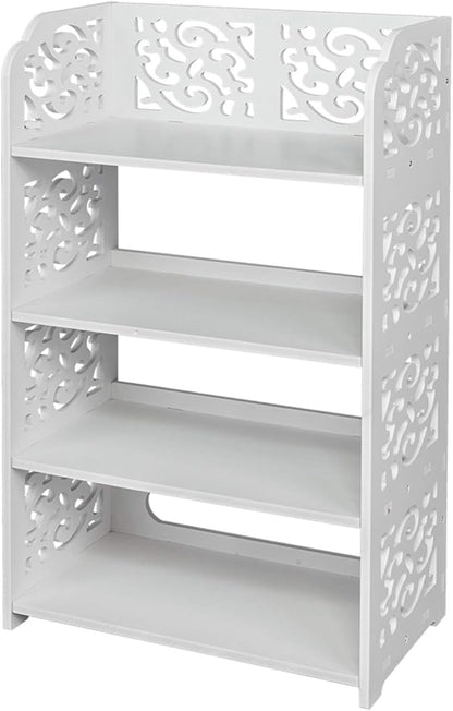4 Tier Wood-Plastic Board Shoe Racks,Narrow Vertical Shoes Rack,Freestanding Shoe Organizer Shelf,Shoe Rack Storage Organizer,with Shelves,for Closet, Entryway, Front Door Entrance, Hallway (White)