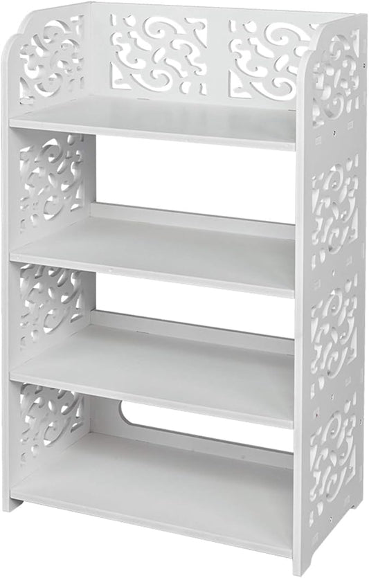 4 Tier Wood-Plastic Board Shoe Racks,Narrow Vertical Shoes Rack,Freestanding Shoe Organizer Shelf,Shoe Rack Storage Organizer,with Shelves,for Closet, Entryway, Front Door Entrance, Hallway (White)