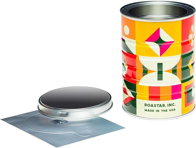 Retro Tin Can, Studio MPLS Designs, Collectable, Peel & Stick Valved End with Metal Lid, 8-12oz (4.0625 x 5.5 in) (Retro Block Design)